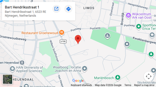 Locatie van Pedicure Praktijk Nijmegen-Oost op de kaart: Bart Hendriksstraat 1, Nijmegen